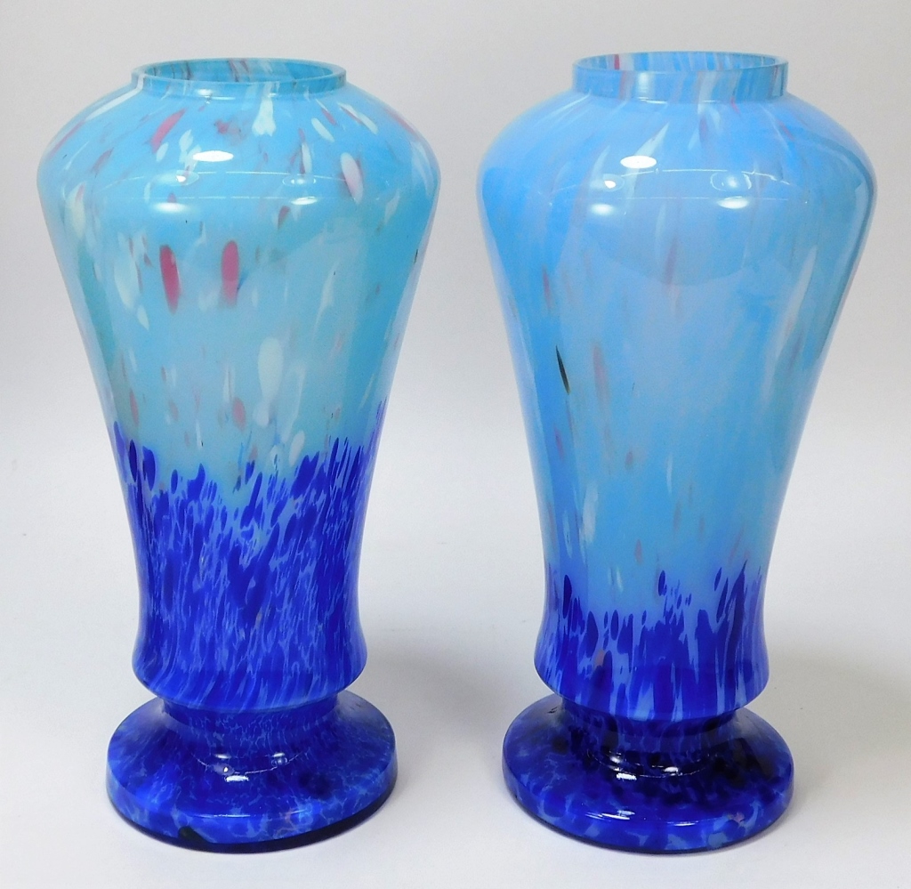 Appraisal: PAIR RUCKL BLUE BOHEMIAN ART GLASS VASES Bohemia th CenturyPair