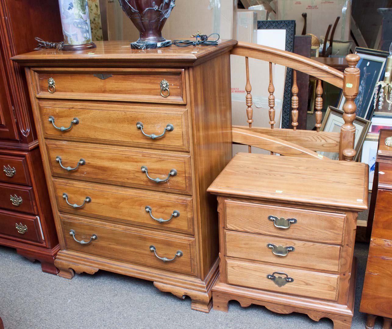 Appraisal: Three pieces of bedroom furniture including Willett tall chest bedstead