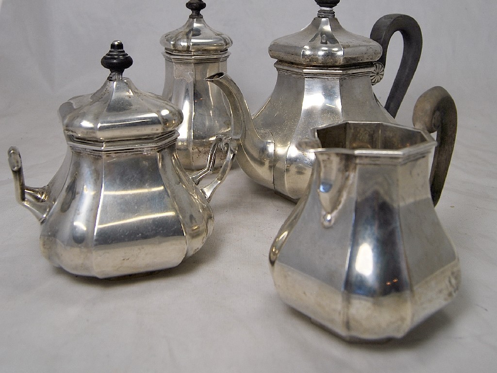 Appraisal: Dutch silver three piece tea service of octagonal baluster form