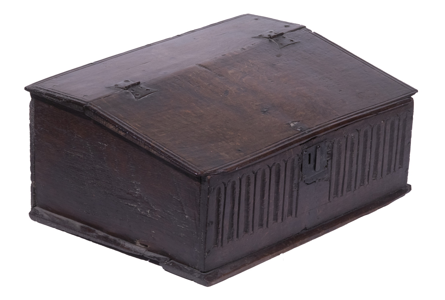 Appraisal: TH C OAK BIBLE BOX Early English Slant Top Storage