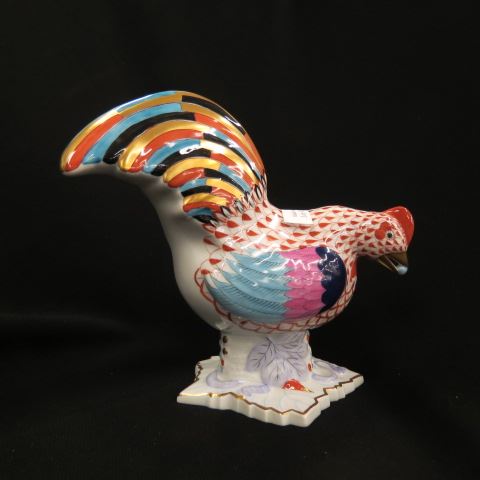 Appraisal: Herend Fishnet Porcelain Figurineof a Rooster multi-color gold trim excellent