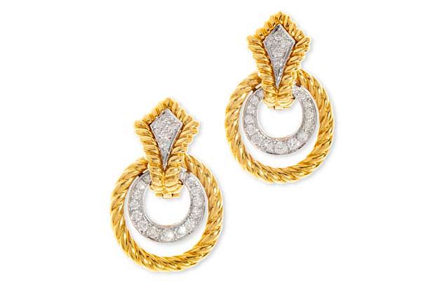 Appraisal: Pair diamond and K gold door knocker earrings A pair