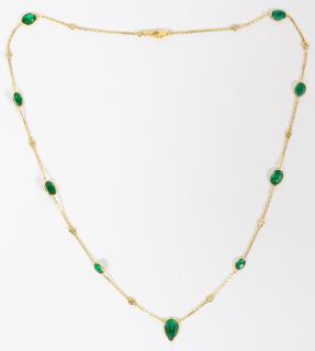 Appraisal: CT NATURAL EMERALD AND DIAMOND STATION NECKLACE CT NATURAL EMERALD