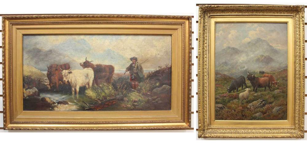 Appraisal: TWO HIGHLAND CATTLE OILS ON CANVAS John Morris United Kingdom