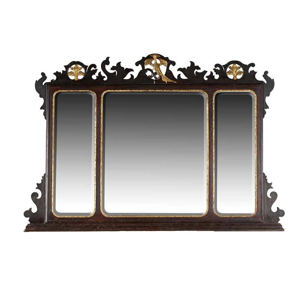 Appraisal: GEORGIAN STYLE STAINED MAHOGANY AND PARCEL GILT TRIPTYCH OVERMANTEL MIRROR