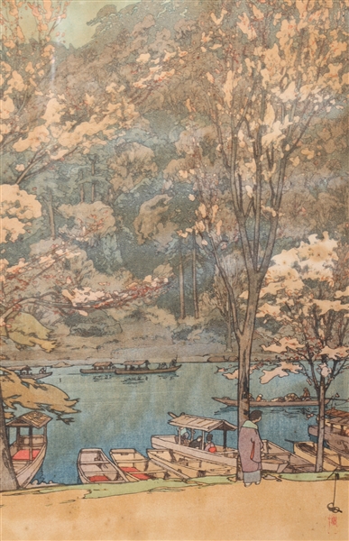 Appraisal: Antique Japanese woodblock print by Hiroshi Yoshida signed and titled