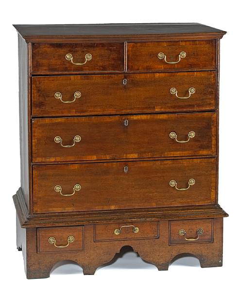 Appraisal: A Queen Anne crossbanded oak chest on stand The rectangular