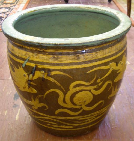 Appraisal: Kuang Hsu Ochre and Russet-Glazed Tree Tub in Celestial Dragons