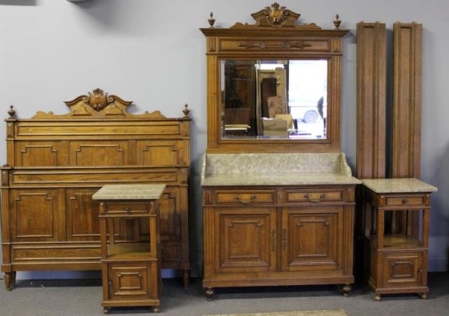 Appraisal: Continental Oak Renaissance Revival Bedroom Set Includes a beveled mirror