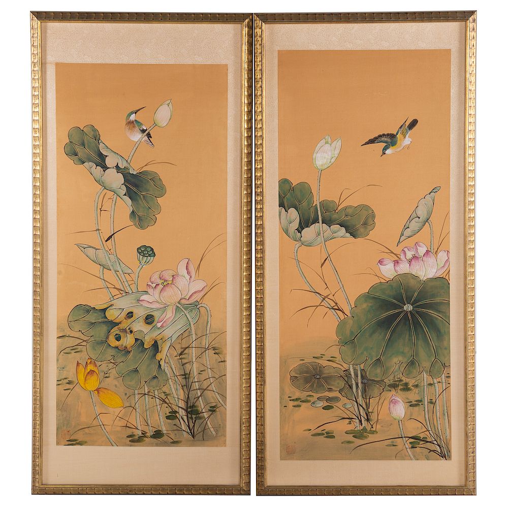 Appraisal: Pair Chinese School th Century Gouaches each panel depicting bird