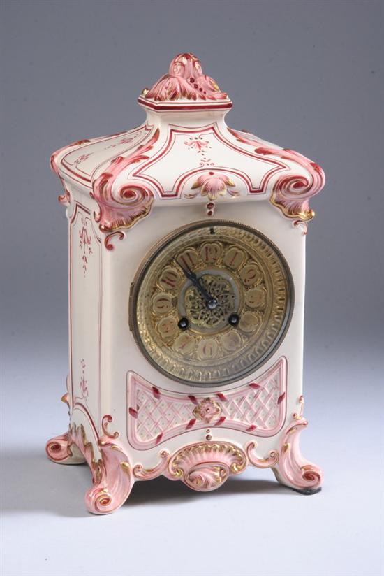 Appraisal: SARREGUEMINES FA ENCE CASED MANTLE CLOCK late th century works