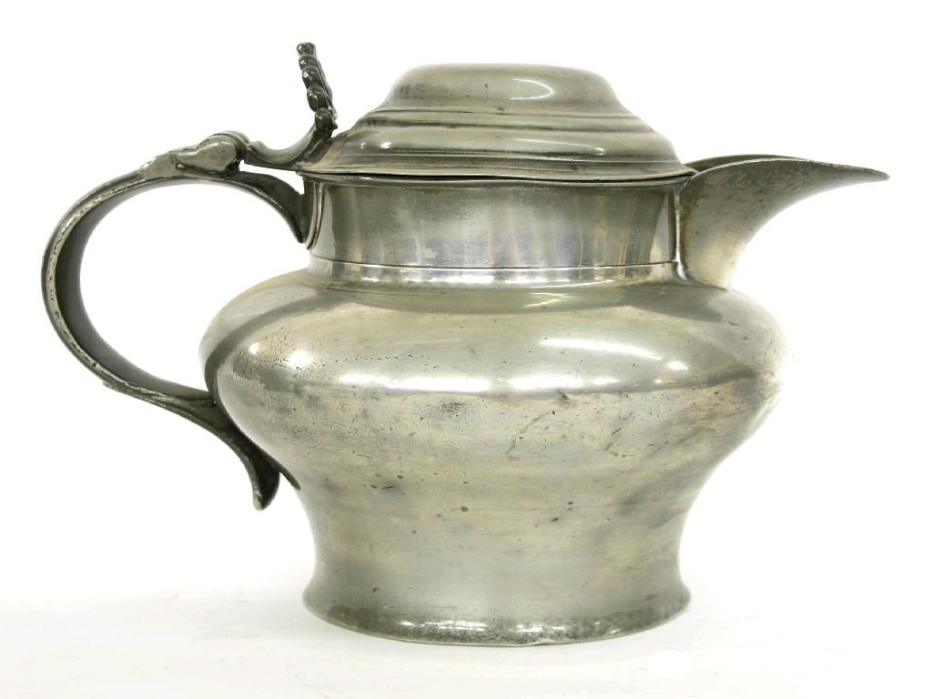 Appraisal: Early th century pewter lidded ale jug with a domed