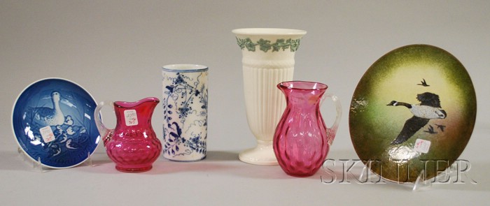 Appraisal: Six Assorted Decorative Items a Wedgwood Queen's Ware footed vase