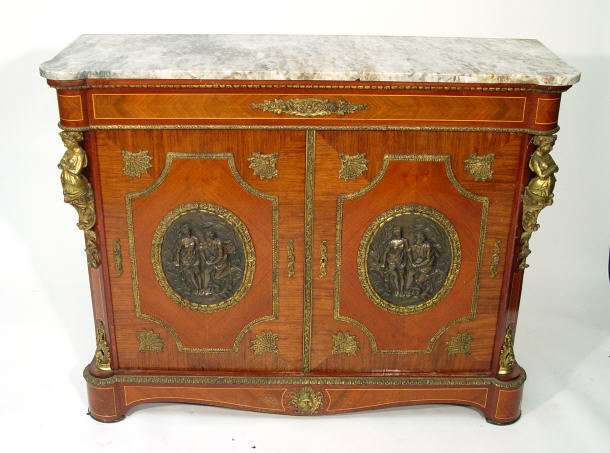 Appraisal: th Century French Walnut side cabinet with ormolu mounts and