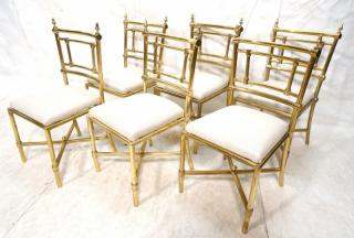 Appraisal: Set of Heavy Brass Decorator Chairs Probably Italian in Gio