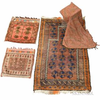 Appraisal: Three Baluch Rugs and a European Shawl the mat from