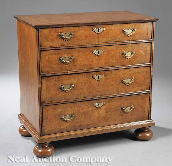 Appraisal: An Antique Queen Anne-Style Burl Walnut Chest the banded top