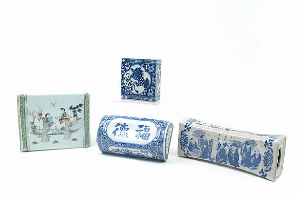 Appraisal: A group of seven Chinese and Japnanese porcelain pillows including