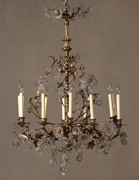 Appraisal: Louis XV Molded Glass and Gilt Wrought Iron Twelve-Light Chandelier