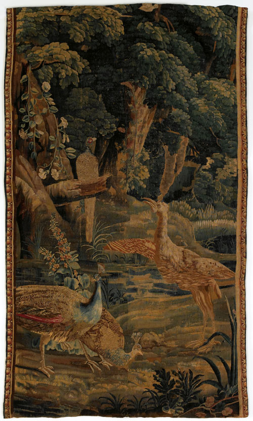 Appraisal: Flemish wool tapestry th c depicting exotic birds in a