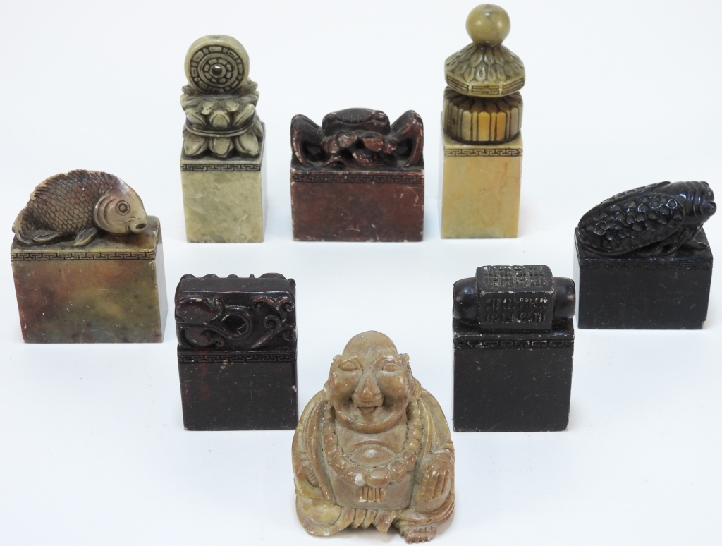 Appraisal: PC CHINESE SOAPSTONE CARVED FIGURAL SEALS China - th CenturyIncludes