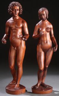 Appraisal: PAIR OF CARVED FIGURES ADAM EVE A PAIR OF EXCEPTIONAL