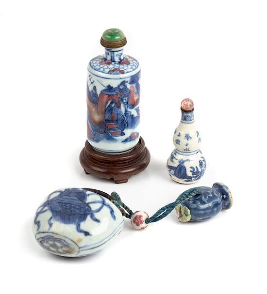 Appraisal: Three Blue and White Porcelain Articles Height of largest inches