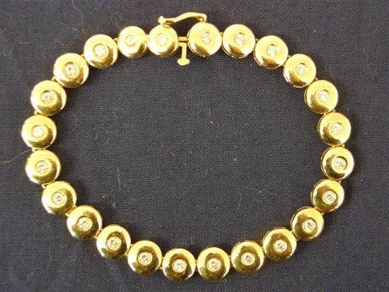 Appraisal: Gold and diamond bouton style link bracelet stamped ' '