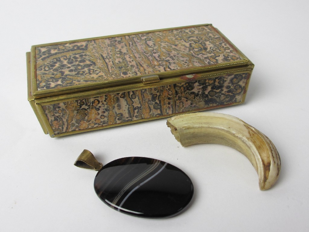 Appraisal: A marble and brass hinged box together with an agate