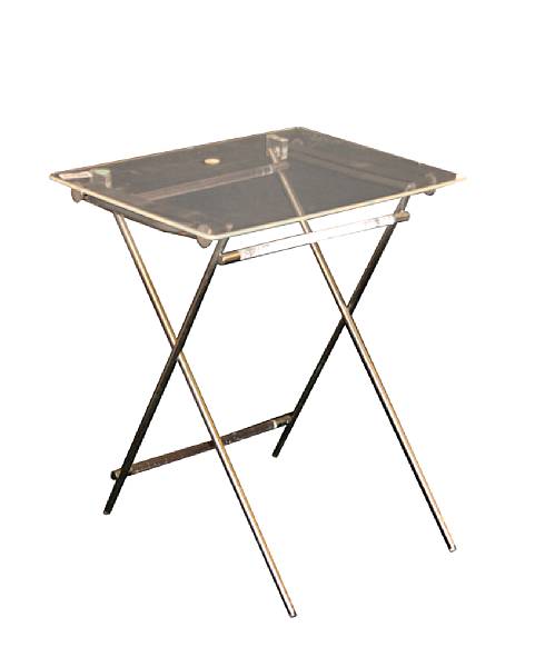 Appraisal: A group of three lucite leather and chrome folding tables