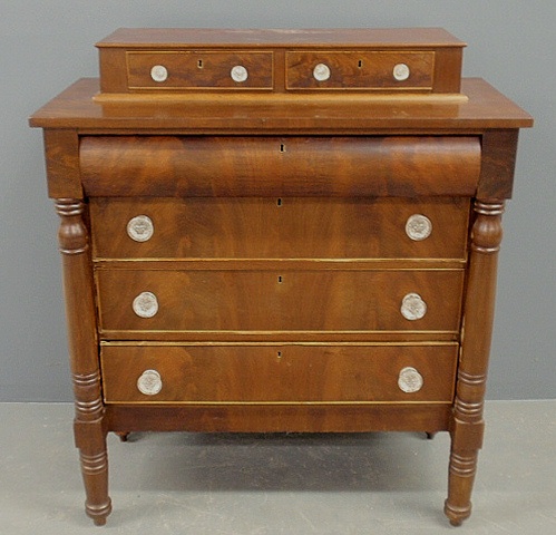 Appraisal: - Empire mahogany veneered chest of drawers with original glass