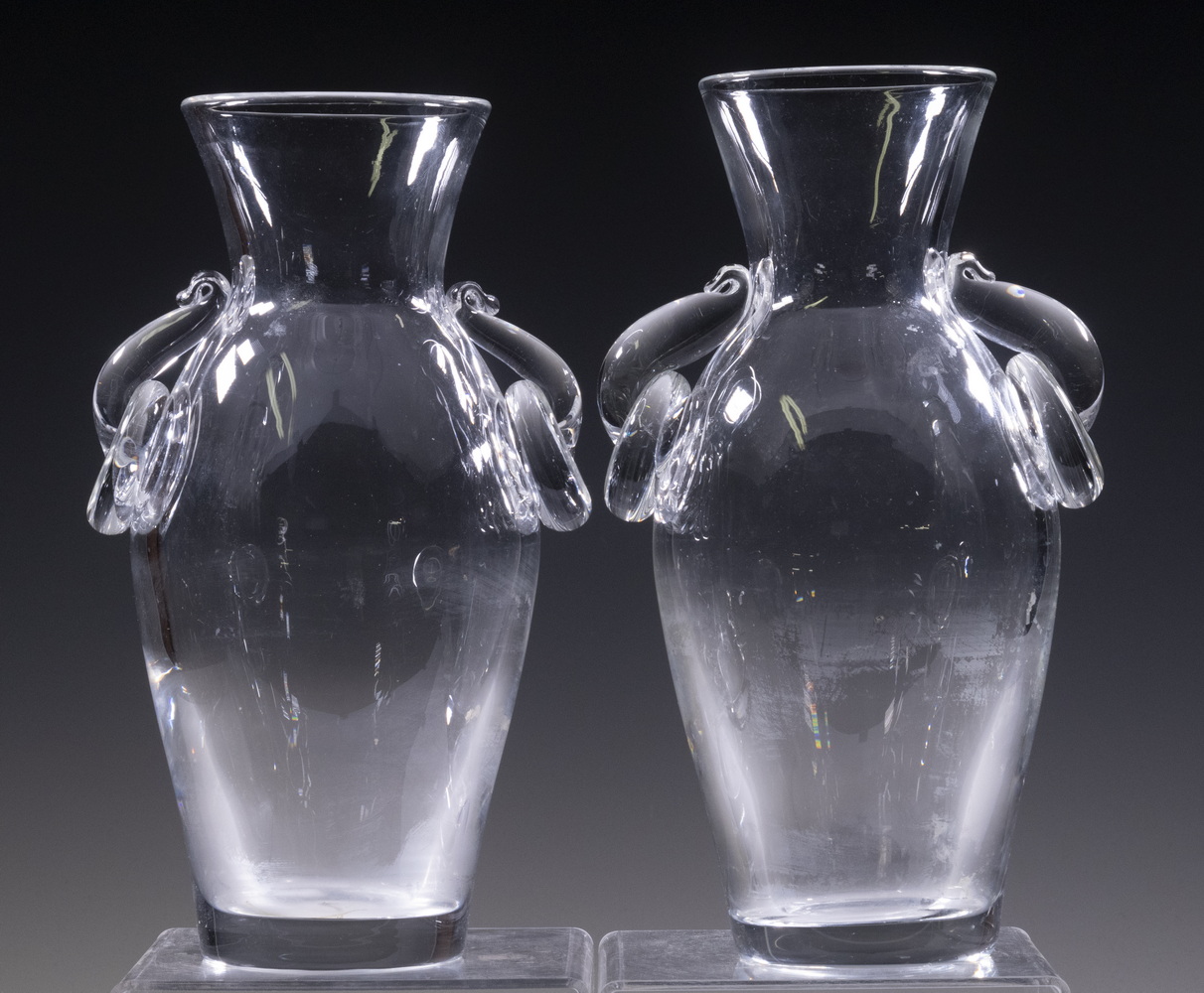 Appraisal: PR STEUBEN GLASS AMPHORA VASES Pair of Clear Art Glass