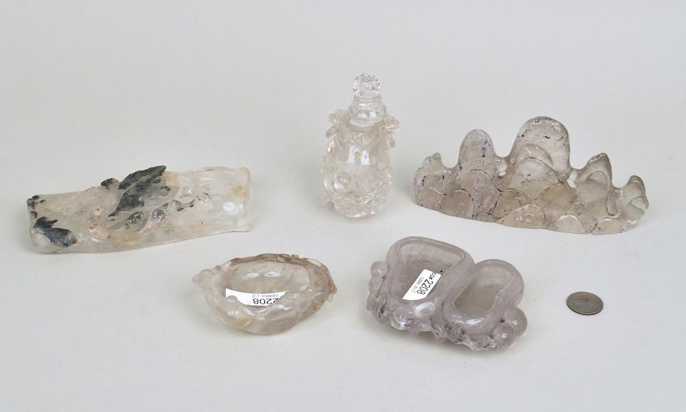 Appraisal: Five Rock Crystal Scholar's Objects mountain form brush rest wrist