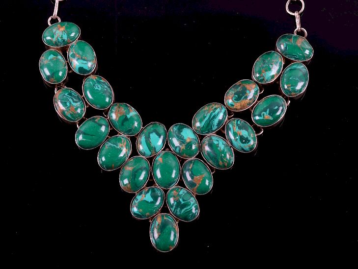 Appraisal: Early Taxco Sterling Silver Turquoise Necklace This is an original