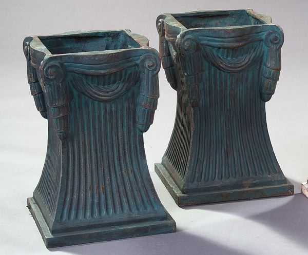 Appraisal: Pair of Neoclassical-Style Cast-Iron Garden Pedestals of flared square section