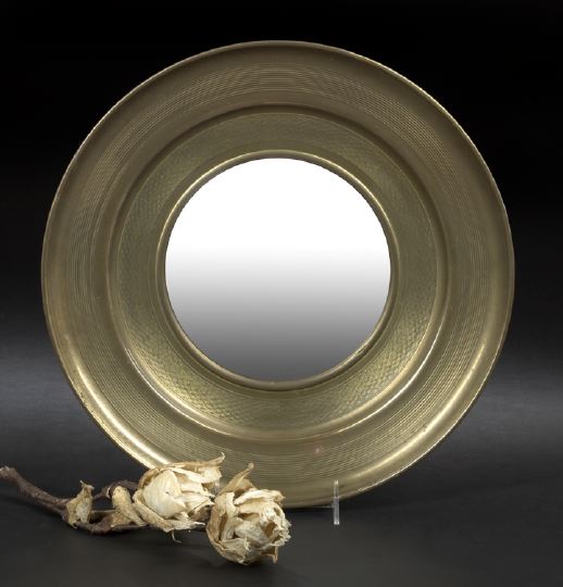 Appraisal: French Engine-Turned Brass Circular Convex Looking Glass first quarter th