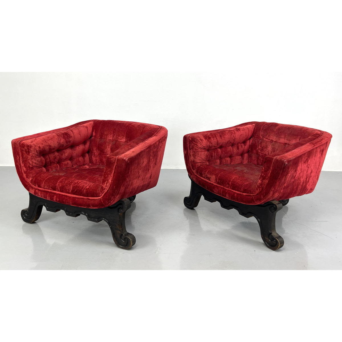 Appraisal: Pair WITCO Lounge Chairs Carved frames Spanish chair Dimensions H