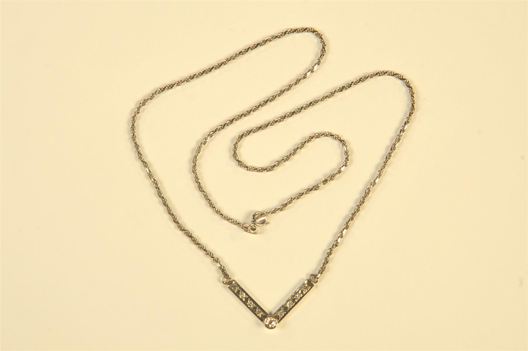 Appraisal: GOLD AND DIAMOND NECKLACE White gold rope chain marked k