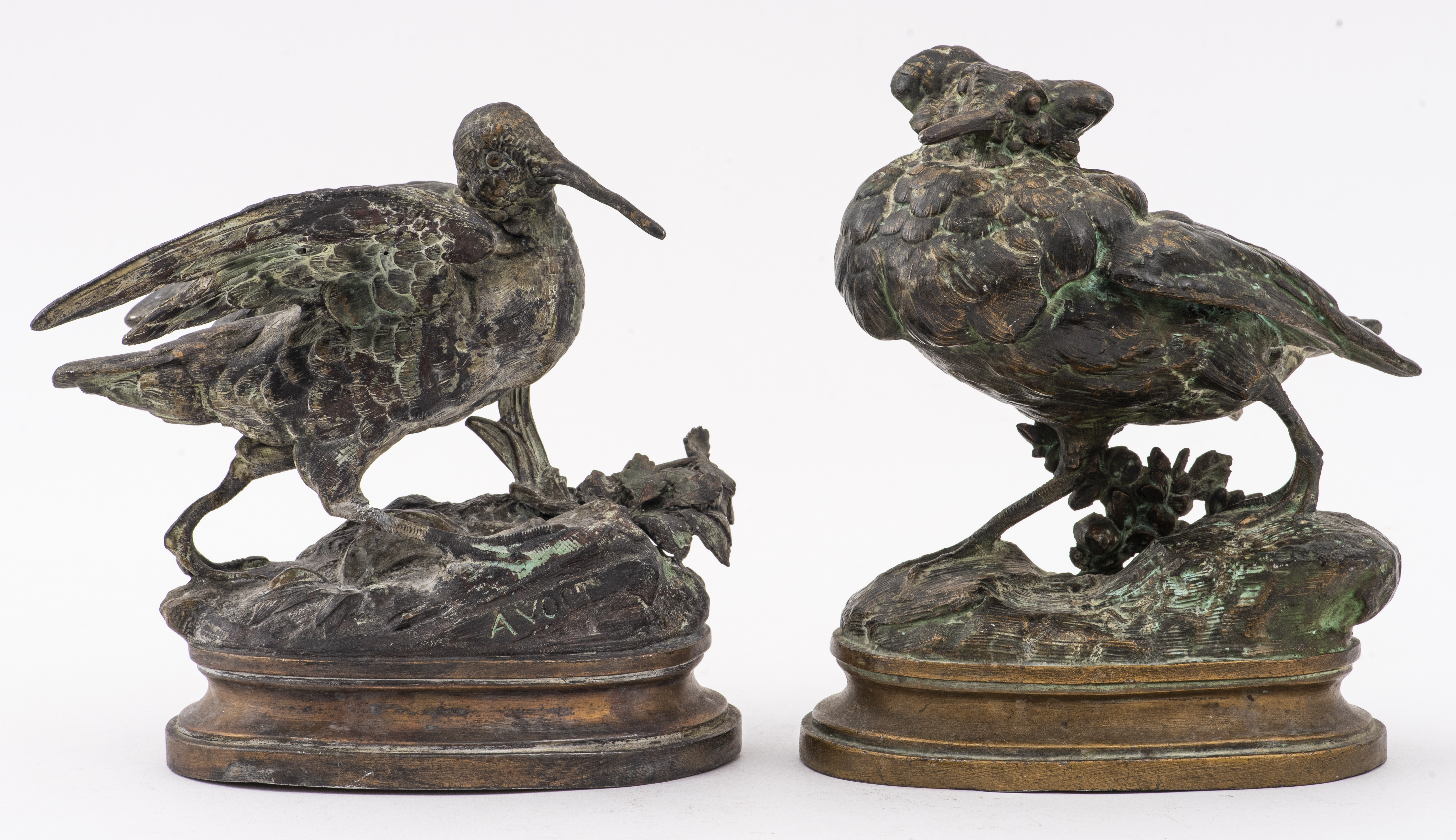 Appraisal: AFTER ADELGUNDE VOGT BIRDS BRONZE SCULPTURE PAIR After Adelgunde Emilie