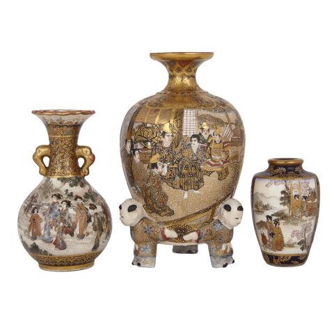 Appraisal: Group of Three Satsuma Vases Early th Century Each very