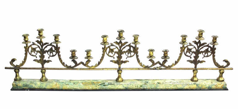 Appraisal: VICTORIAN GILT METAL CANDELABRA RAILING Victorian candelabra railing with three