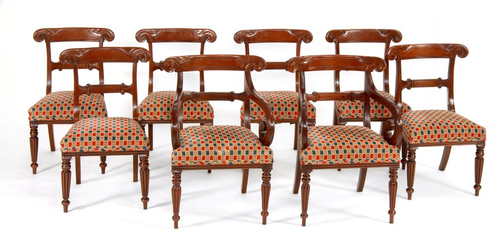 Appraisal: SET OF EIGHT LATE SHERATON-STYLE CHAIRS h CenturyIn mahogany with