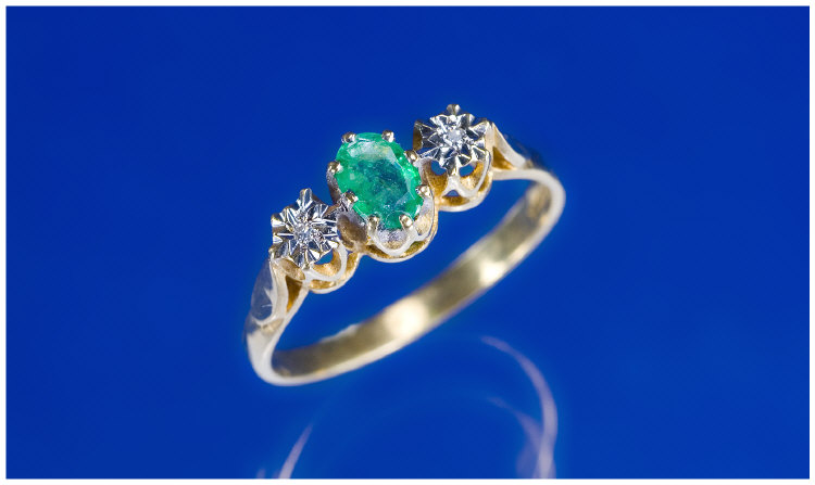 Appraisal: ct Gold Three Stone Ring Set With A Central Emerald