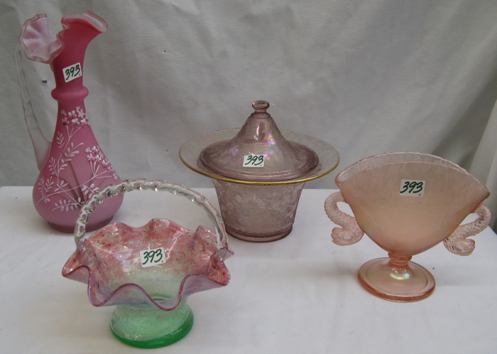 Appraisal: A GROUP OF FOUR PINK GLASS DECORATIVE ACCESSORIES One a