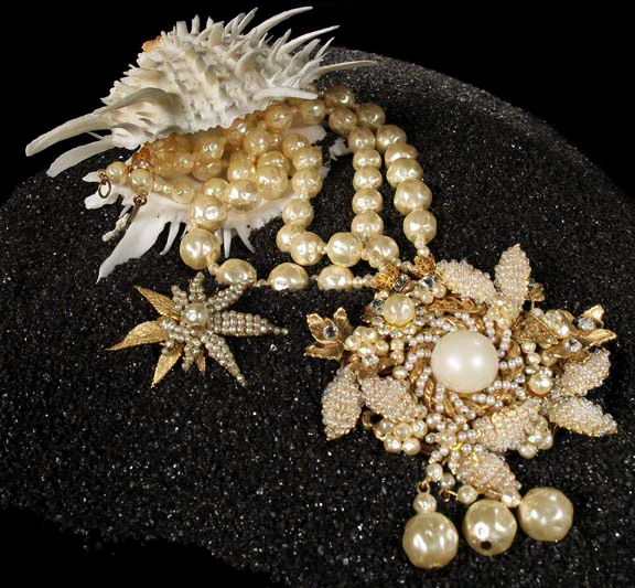 Appraisal: Miriam Haskell Faux Pearl and Gold-Toned Brooch ca cast in