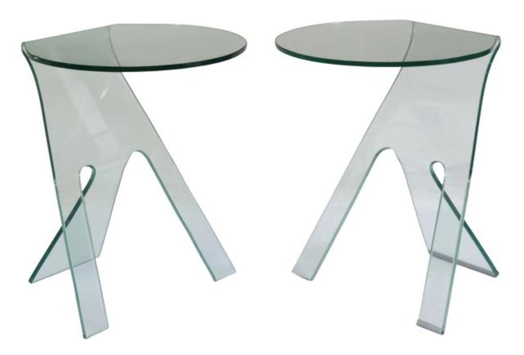 Appraisal: lot of Contemporary hot-bent transparent glass side tables st c