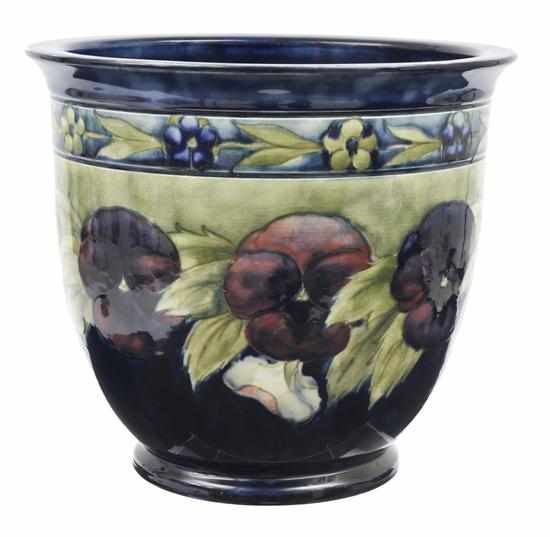 Appraisal: A MOORCROFT PANSY PATTERN JARDINIERE WITH A FORGET ME NOT