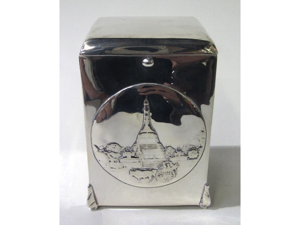 Appraisal: Embossed silver tea caddy rubbed marks