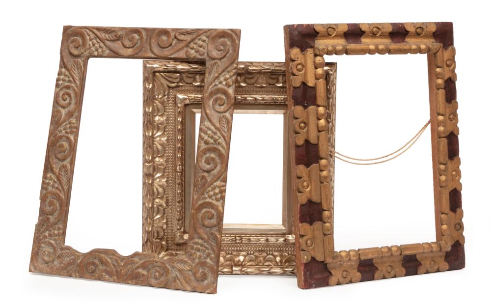 Appraisal: Three Carved Gilt and Silvered Frames silver in x in