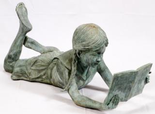 Appraisal: CAST BRONZE GARDEN SCULPTURE H L GIRL READING Bronze patina